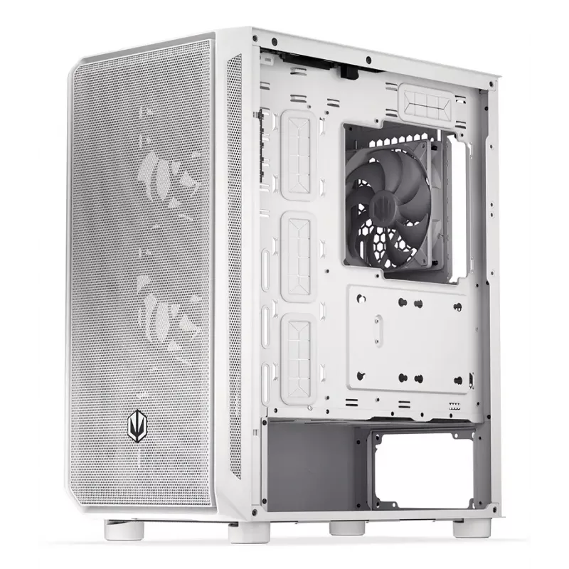 PC Midi Tower korpusas ENDORFY ARX 500 ARGB White — grūdintas stiklas, palaiko ATX/Micro-ATX/Mini-ITX, 3x140 mm priekyje + 1x140 mm gale, 1 × 3,5 colio + 6 × 2,5 colio skyriai