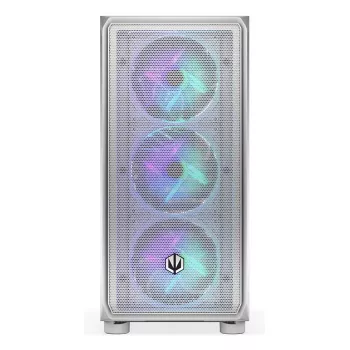 PC Midi Tower korpusas ENDORFY ARX 500 ARGB White — grūdintas stiklas, palaiko ATX/Micro-ATX/Mini-ITX, 3x140 mm priekyje + 1x140 mm gale, 1 × 3,5 colio + 6 × 2,5 colio skyriai