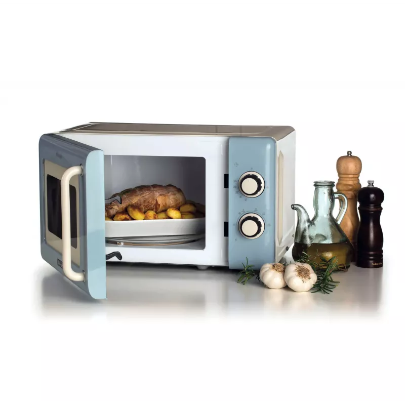Ariete Vintage Line 3960 Vintage mikrobangų krosnelė, 800W, talpa 20L, 3 funkcijos, 5 gaminimo lygiai, laikmatis, mėlyna