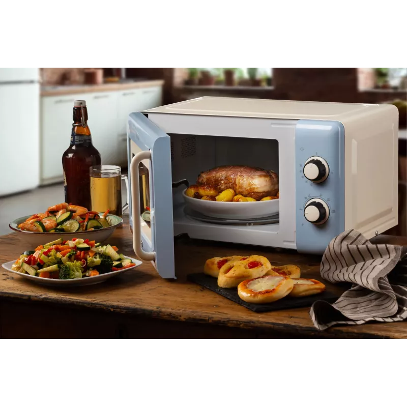 Ariete Vintage Line 3960 Vintage mikrobangų krosnelė, 800W, talpa 20L, 3 funkcijos, 5 gaminimo lygiai, laikmatis, mėlyna
