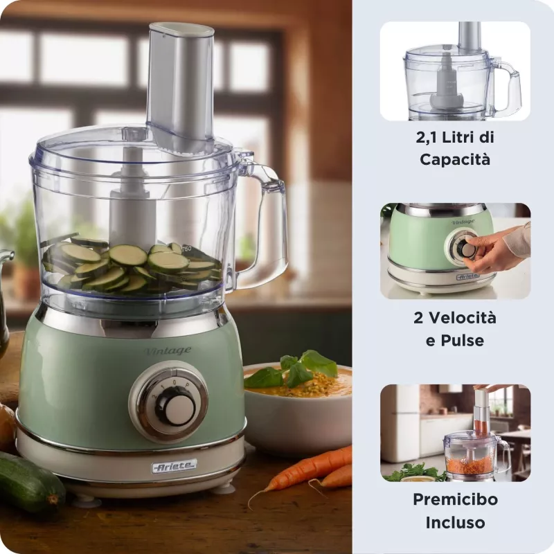 Maisto smulkintuvas ARIETE Vintage Line 1781/04 — 1000 W, 2,1 L, žalias