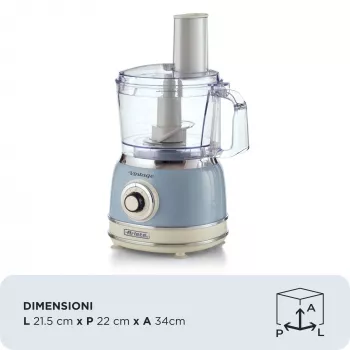 Virtuvinis kombainas ARIETE Vintage Line 1781/05 — 1000 W, 2,1 L dubuo, rotacinė reguliavimo rankenėlė, nerūdijančiojo plieno peilis, mėlynas