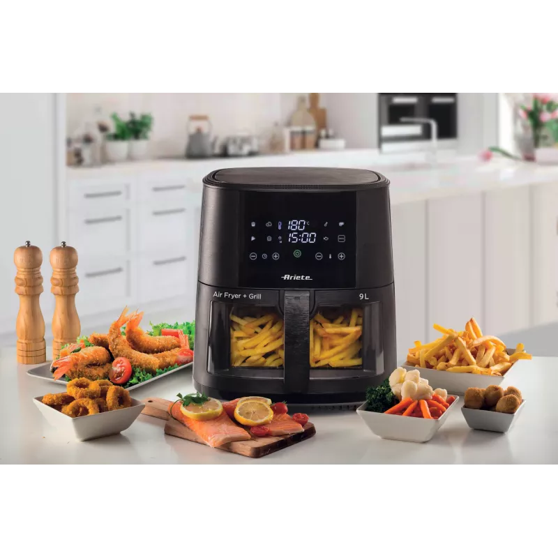 Ariete 4630 Oro gruzdintuvė 9L, 1300W, Talpa 9L, Gaminimo talpa 2,5kg, 8 iš anksto nustatytos programos, Temperatūra iki 200°, Skaidrus krepšys gaminimo stebėjimui, Juoda