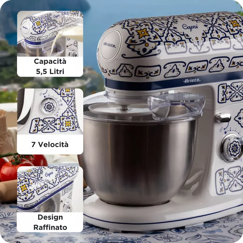 Ariete 1588 Capri maišytuvas, planetarinis, 7 greičiai, 2400 W, 5,5 litro, nerūdijančio plieno dubuo