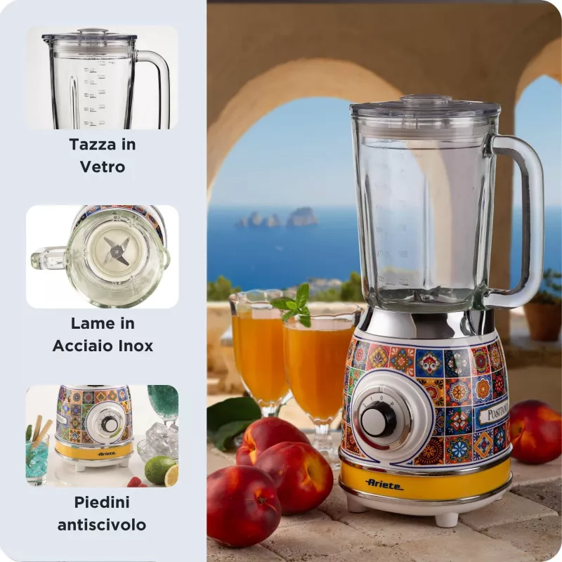 Ariete 583 Positano trintuvas su 1,5 litro stikliniu ąsočiu, 4 nerūdijančio plieno peiliais, 4 greičiais + pulsas, 1000 W