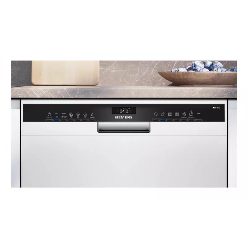 Po stalviršiu montuojama indaplovė Siemens SN43HW03TE, 13 komplektų, 60 cm, balta, 46 dB, Home Connect