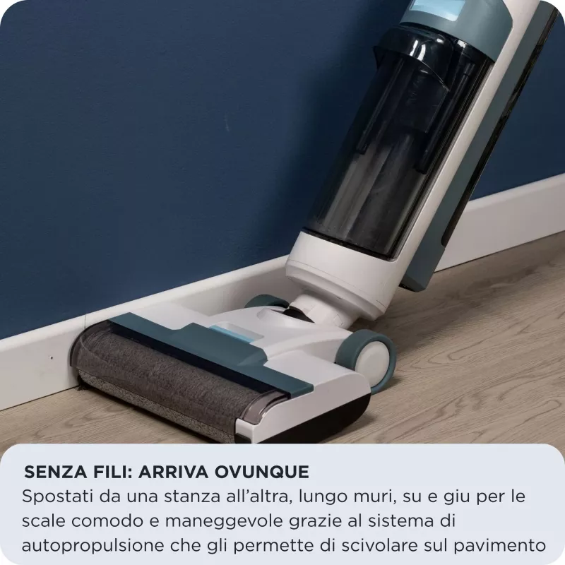 Ariete 2483 Aqua Force Wash & Vacuum, išmanusis dulkių siurblys, belaidis grindų valiklis, belaidis, siurbia ir valo, gyvūnų plaukai, sausas ir šlapias purvas, 700 ml talpa, priedai