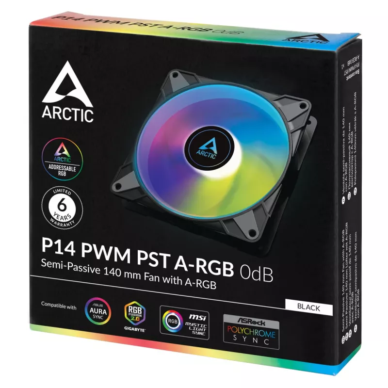 ARCTIC P14 PWM PST A-RGB 0dB – pusiau pasyvus 140 mm ventiliatorius su skaitmeniniu A-RGB