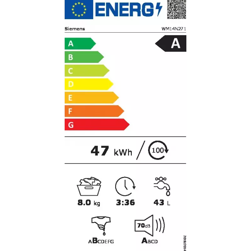 Skalbimo mašina Siemens iQ300 WM14N271 priekinio pakrovimo 8 kg 1351 aps./min. Balta A klasė