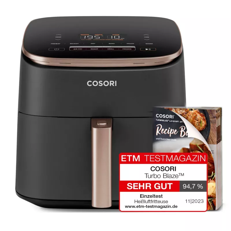 Cosori Turbo Blaze Chef Edition Single 6 L Stovimas 1725 W Karšto oro gruzdintuvė Juoda, Rožinis auksas
