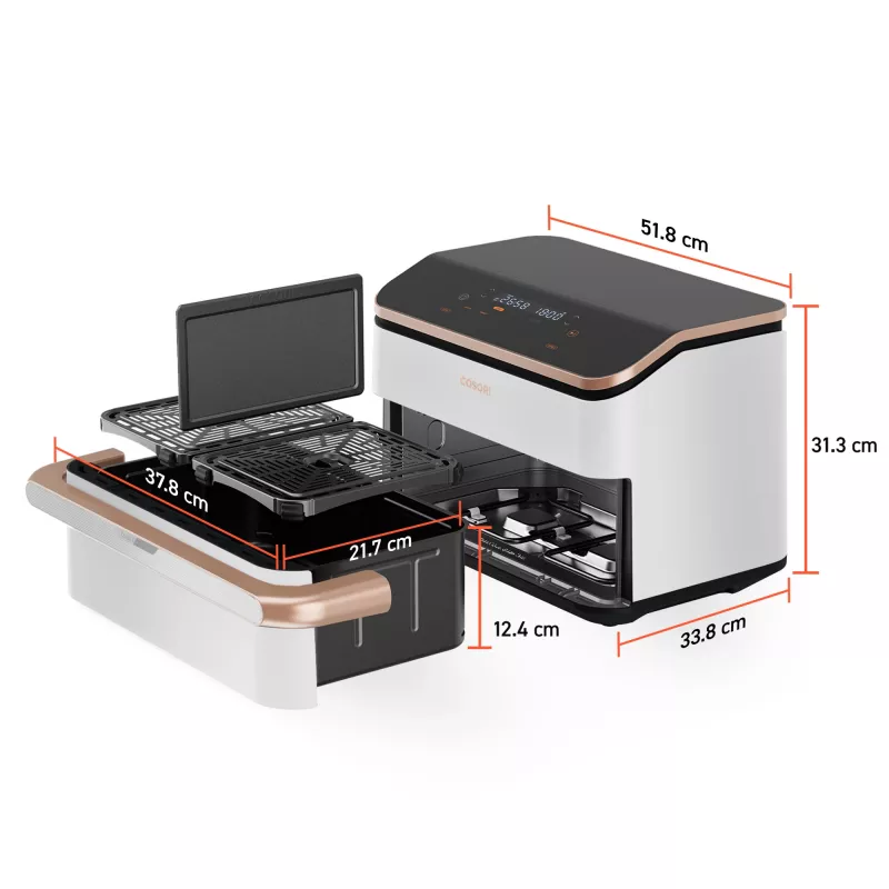 Cosori Dual Blaze Twinfry Chef Edition dviguba 10 L atskirai stovinti 2800 W karšto oro gruzdintuvė Rožinis auksas, Balta