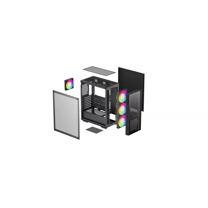 PC korpusas DeepCool MATREXX55 V4 C Midi Tower Juoda — grūdintas stiklas, ATX/microATX palaikymas, USB-C, maks. GPU 370 mm
