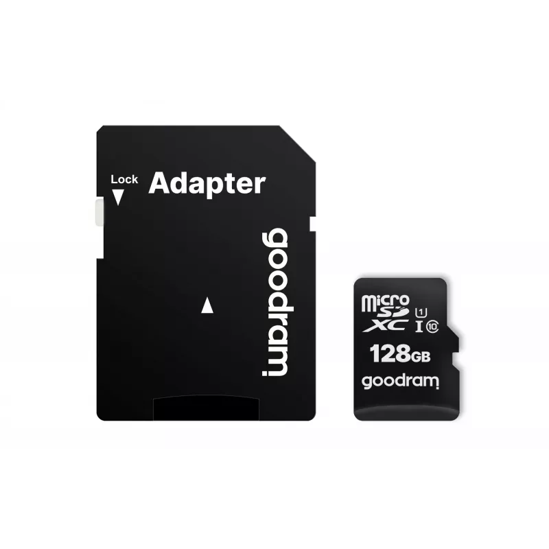 MicroSDXC atminties kortelė GOODRAM 128GB UHS‑I Class 10 (skaitymas 100 MB/s, rašymas 10 MB/s) su SD adapteriu
