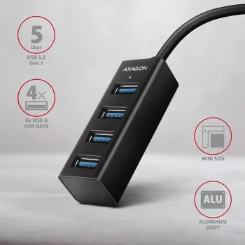 Axagon HUE-M1C 4x USB 3.2 Gen 1 MINI šakotuvas, metalinis, 20 cm USB-C laidas