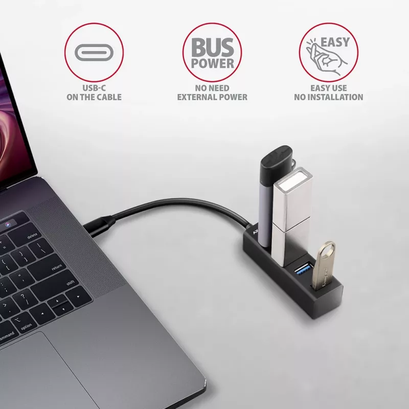 Axagon HUE-M1C 4x USB 3.2 Gen 1 MINI šakotuvas, metalinis, 20 cm USB-C laidas