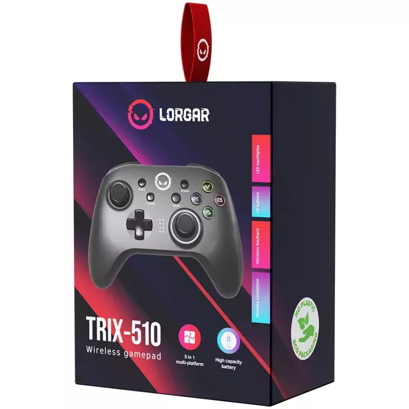 „Lorgar LRG-GP510“ belaidis žaidimų pultelis, juodas, USB, skirtas „Nintendo Switch“, asmeniniams kompiuteriams ir „Playstation 3“