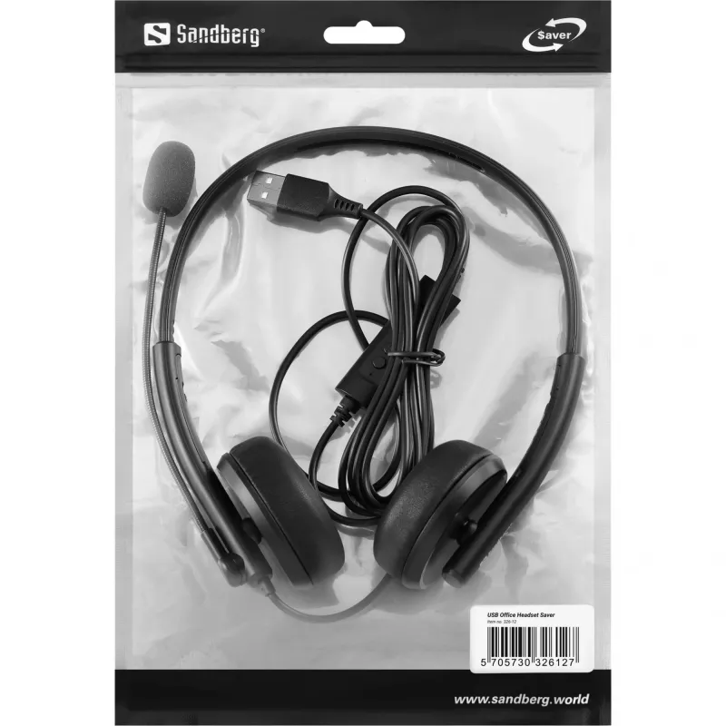 Sandberg USB Office Headset Saver, laidinės, skambučiams / muzikai, 20–20000 Hz, 150 g, ausinės, juodos