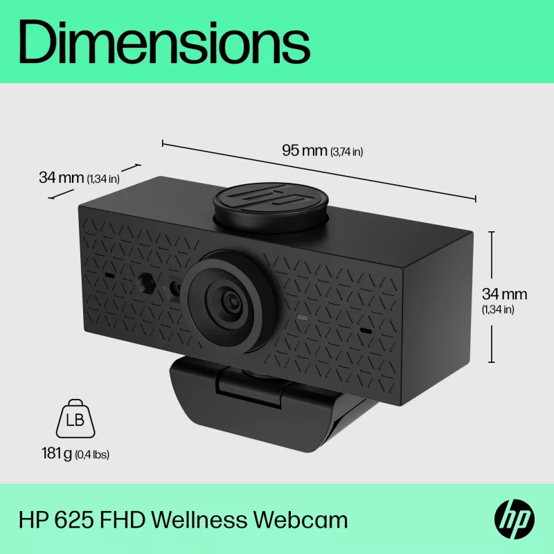 HP 625 FHD internetinė kamera, 4 MP, 1920 x 1080 pikselių, Full HD, verslo, USB, juoda