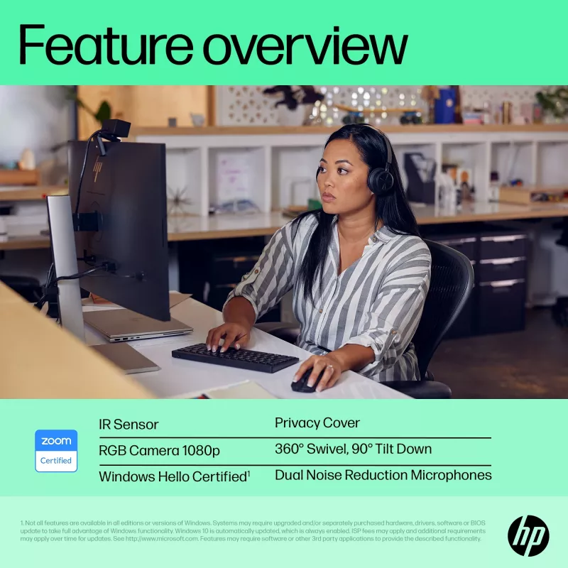 HP 625 FHD internetinė kamera, 4 MP, 1920 x 1080 pikselių, Full HD, verslo, USB, juoda