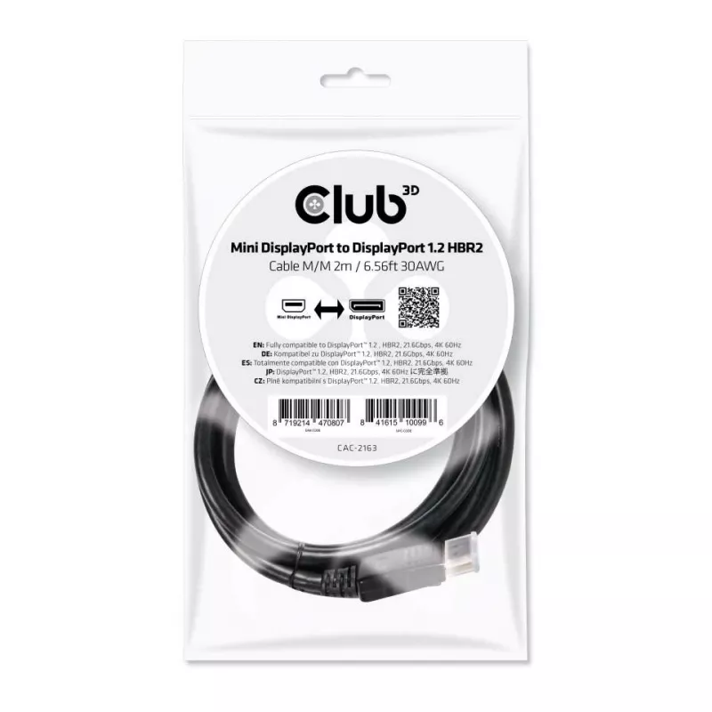 CLUB3D Mini DisplayPort į DisplayPort 1.2 M/M 2m/6.56ft 4K60Hz