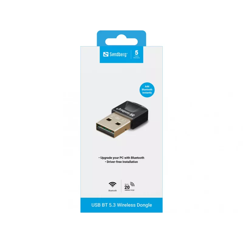 „Sandberg“ USB BT 5.3 belaidis raktas, belaidis, USB, „Bluetooth“, 3 Mbit/s, juodas
