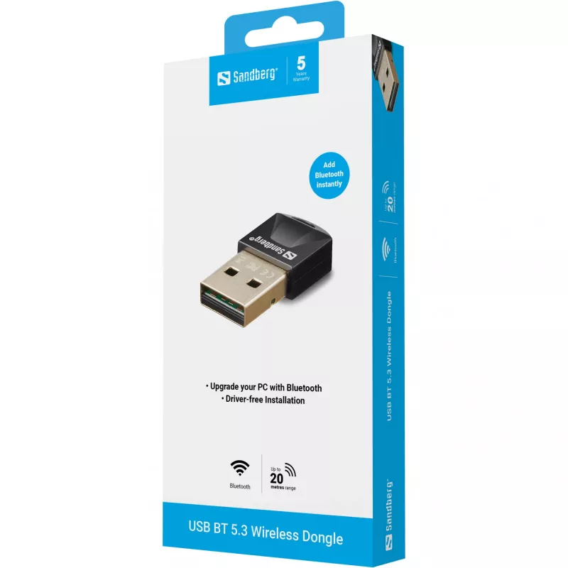 „Sandberg“ USB BT 5.3 belaidis raktas, belaidis, USB, „Bluetooth“, 3 Mbit/s, juodas