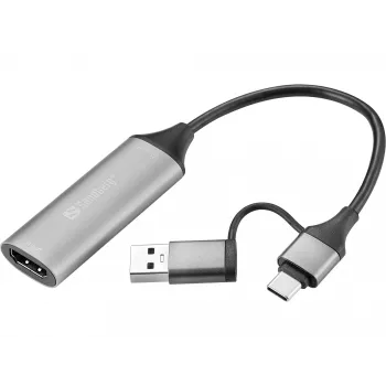 Sandberg HDMI Capture Link į USB-C/A, HDMI Type A (standartinis), USB Type-A + USB Type-C, moteriška, vyriška, tiesus, tiesus