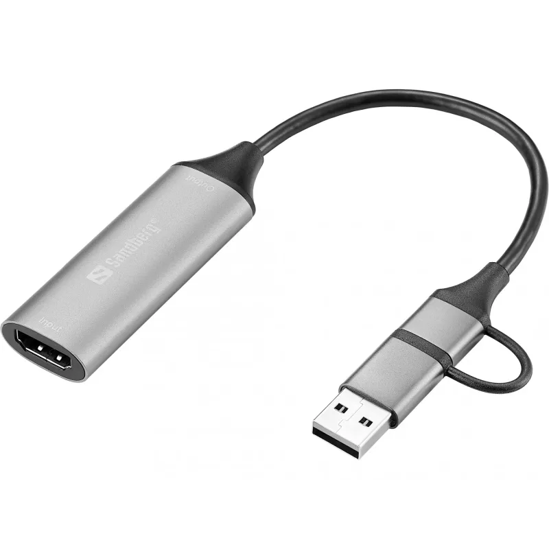 Sandberg HDMI Capture Link į USB-C/A, HDMI Type A (standartinis), USB Type-A + USB Type-C, moteriška, vyriška, tiesus, tiesus