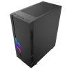 PC korpusas GEMBIRD Fornax 2000 RGB Midi Tower juodas — Micro ATX/ITX/ATX, 1x120 mm galinis ventiliatorius, 2x2,5 colio nišos, 2x3.0 USB-A, Grūdintas stiklas