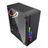 PC korpusas GEMBIRD Fornax 2000 RGB Midi Tower juodas — Micro ATX/ITX/ATX, 1x120 mm galinis ventiliatorius, 2x2,5 colio nišos, 2x3.0 USB-A, Grūdintas stiklas