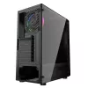 PC korpusas GEMBIRD Fornax 2000 RGB Midi Tower juodas — Micro ATX/ITX/ATX, 1x120 mm galinis ventiliatorius, 2x2,5 colio nišos, 2x3.0 USB-A, Grūdintas stiklas