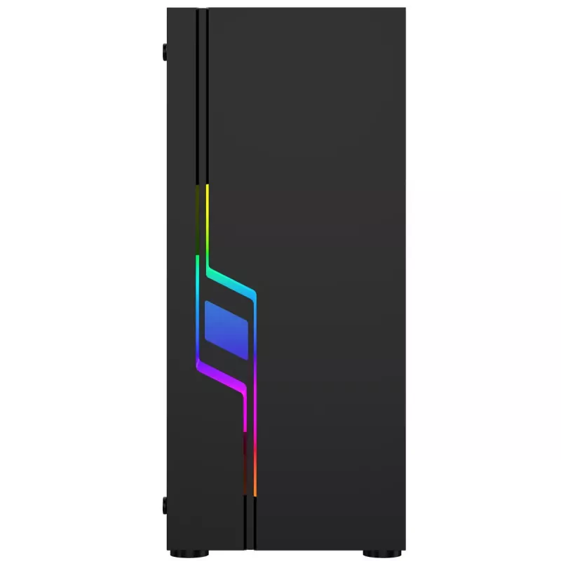 PC korpusas GEMBIRD Fornax 2000 RGB Midi Tower juodas — Micro ATX/ITX/ATX, 1x120 mm galinis ventiliatorius, 2x2,5 colio nišos, 2x3.0 USB-A, Grūdintas stiklas