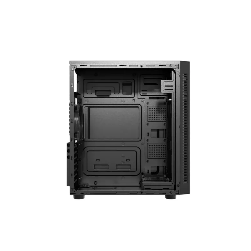 PC korpusas GEMBIRD Fornax 160 Mini Tower — juodas, SPCC, palaiko ITX/mATX/ATX, 1×3,5 colio + 3×2,5 colio lizdai, 7 išplėtimo lizdai, 445×185×390 mm