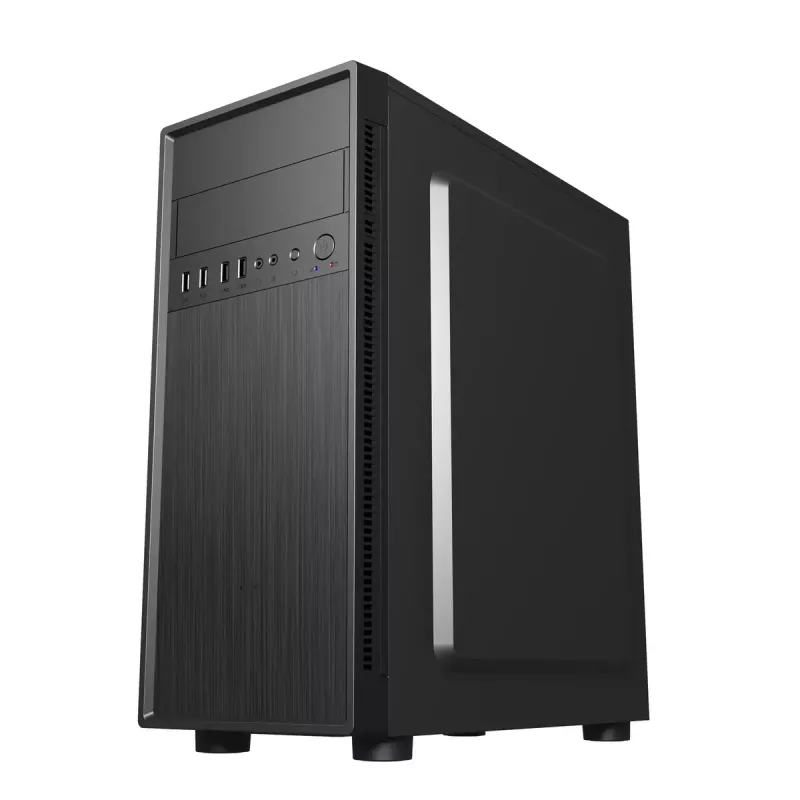PC korpusas GEMBIRD Fornax 160 Mini Tower — juodas, SPCC, palaiko ITX/mATX/ATX, 1×3,5 colio + 3×2,5 colio lizdai, 7 išplėtimo lizdai, 445×185×390 mm