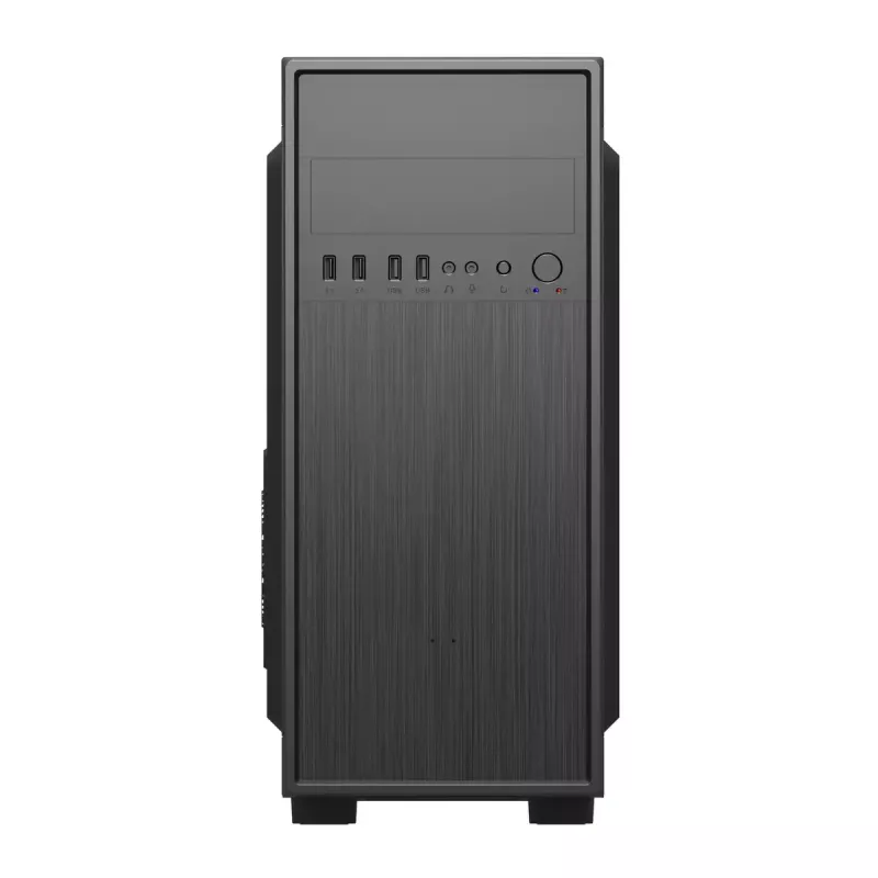 PC korpusas GEMBIRD Fornax 160 Mini Tower — juodas, SPCC, palaiko ITX/mATX/ATX, 1×3,5 colio + 3×2,5 colio lizdai, 7 išplėtimo lizdai, 445×185×390 mm