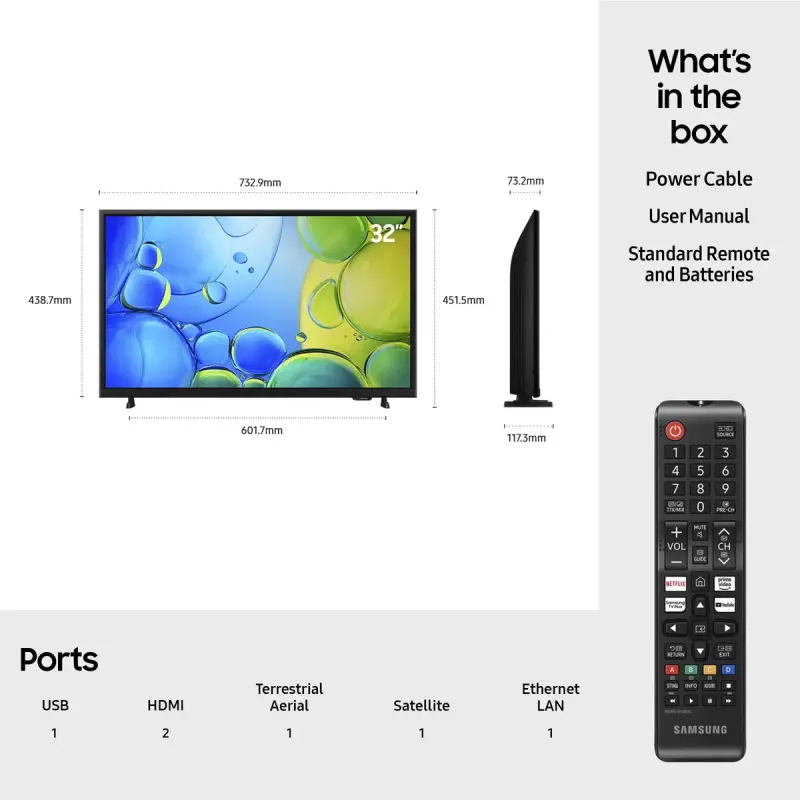 LED televizorius Samsung UE32F6000FKXXU 32 colių (81,3 cm) Full HD 1920x1080, Tizen, Wi‑Fi, HDR10+, 2×HDMI, 2.0ch, VESA 200×200