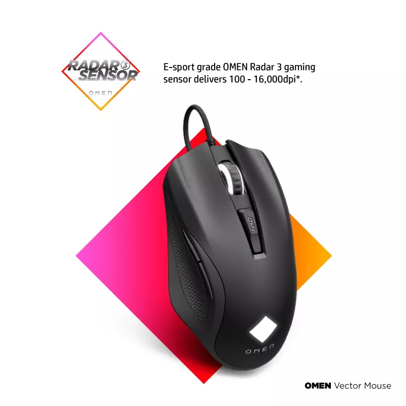 HP OMEN Vector pelė, dešiniarankiams, IR LED, USB Type-A, 16000 DPI, 1 ms, juoda