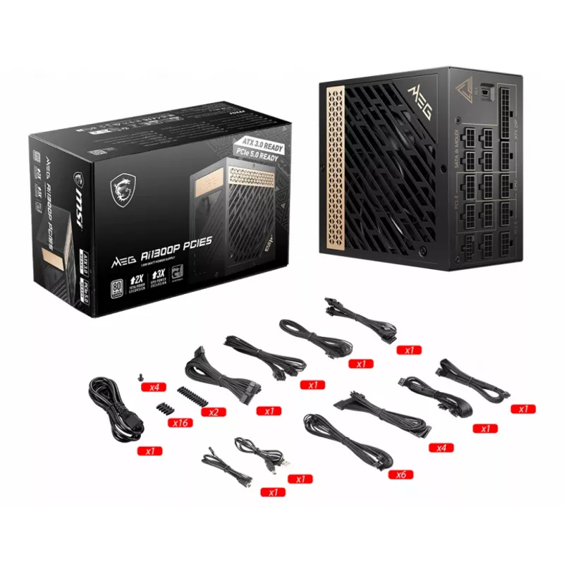MSI MEG AI1300P PCIE5 maitinimo blokas 1300 W 24-pin ATX ATX Juodas