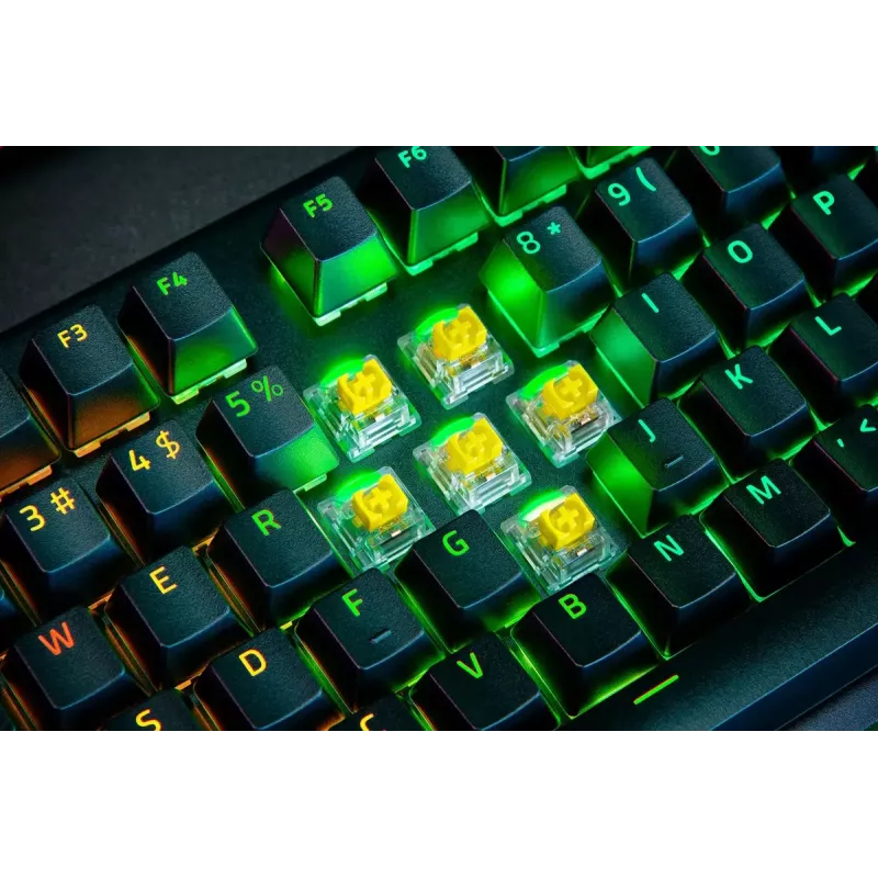 Razer JuodaWidow V4 Pro klaviatūra, žaidimų, USB, QWERTY US International, juoda, mechaninė, RGB LED