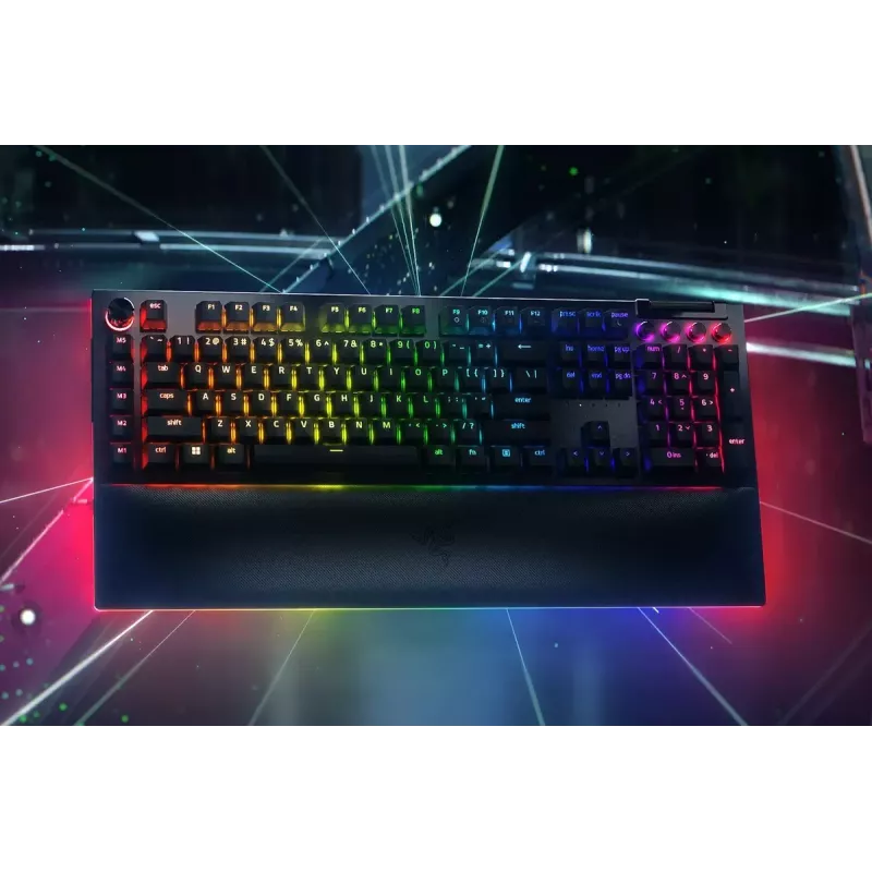 Razer JuodaWidow V4 Pro klaviatūra, žaidimų, USB, QWERTY US International, juoda, mechaninė, RGB LED