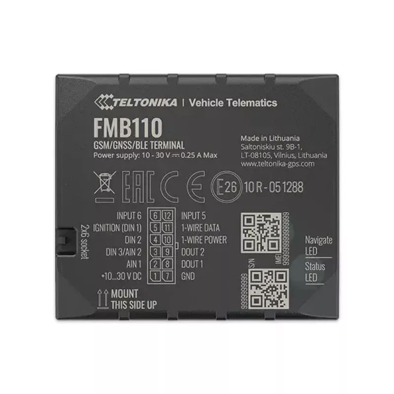 GPS seklys Teltonika FMB110 automobiliui Juodas Atsparus dulkėms 0,128 GB