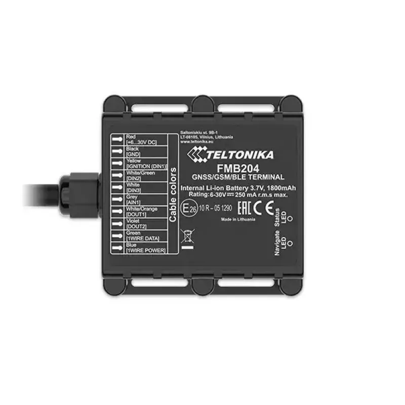 GPS sekiklis Teltonika FMB204 universalus juodas, viena SIM, 1800 mAh