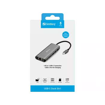 Sandberg USB-C dokas HDMI+LAN+SD+USB, 100 W