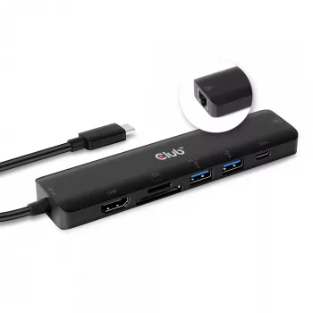 CLUB3D USB-C 7 viename šakotuvas HDMI 4K60Hz SD TF kortelių lizdas 2x USB A USB-C PD RJ45 veikia su Thunderbolt 3