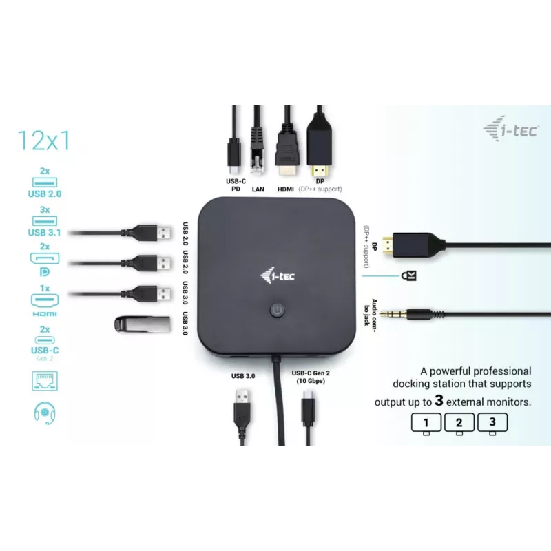 i-tec USB-C HDMI Dual DP prijungimo stotelė su 100 W maitinimo tiekimu