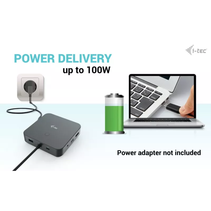 i-tec USB-C HDMI Dual DP prijungimo stotelė su 100 W maitinimo tiekimu