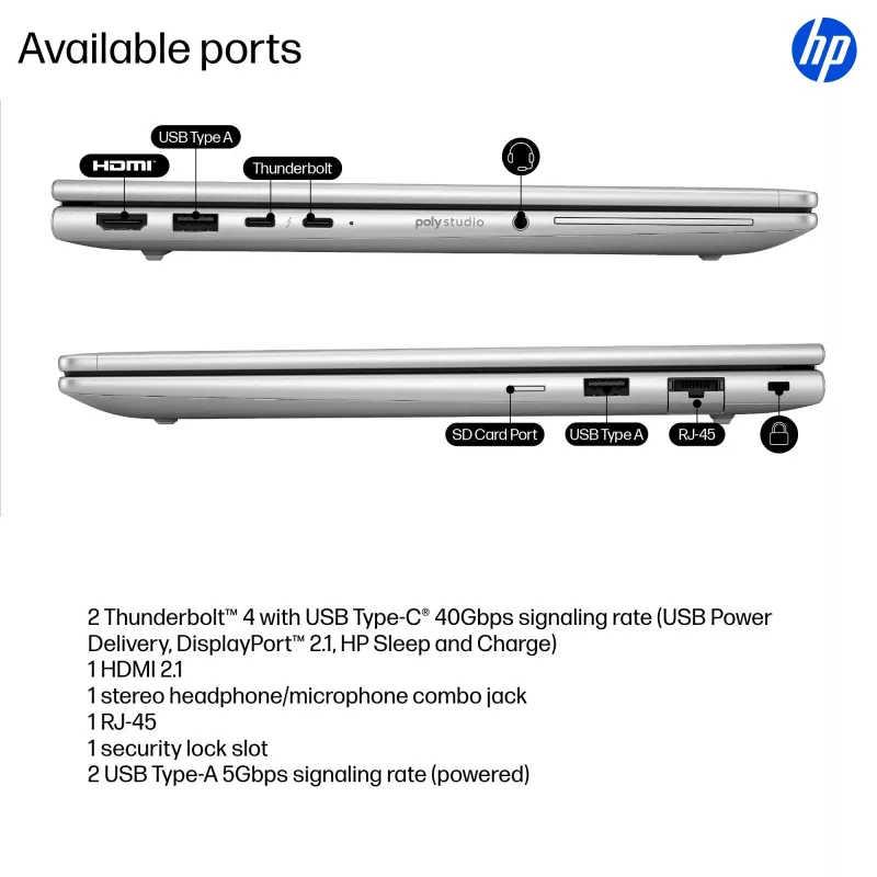 HP EliteBook 6 G1i Intel Core Ultra 5 225U nešiojamasis kompiuteris 33,8 cm (13,3 colio) WUXGA 16 GB DDR5-SDRAM Wi-Fi 7 (802.11be) Windows 11 Pro AI PC sidabrinis