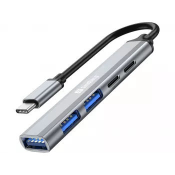 Sandberg USB-C į 3xUSB-A+2xUSB-C SAVER USB 3.2 Gen 1 Pilkas Aliuminis
