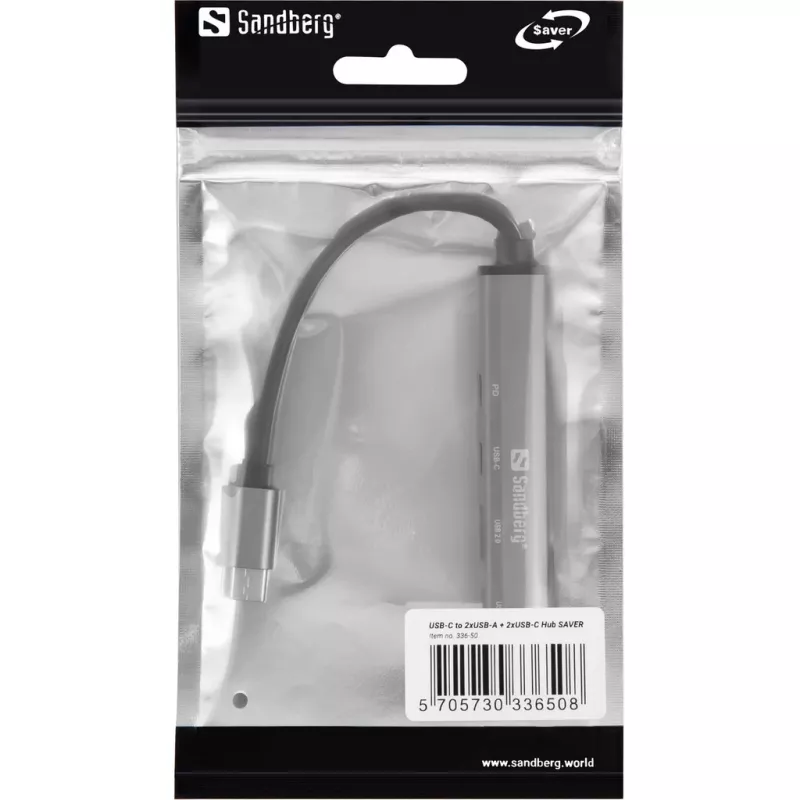 Sandberg USB-C į 3xUSB-A+2xUSB-C SAVER USB 3.2 Gen 1 Pilkas Aliuminis