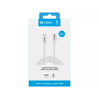 Sandberg USB-C į USB-C laidas 2 m 100 W USB 3.2 Gen 2, baltas